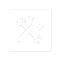 a white icon of tools crossing